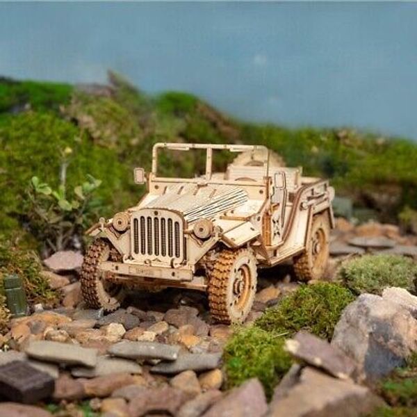 ROKR Army Field Car Model Mechanical Wooden 3D Puzzle Self Assembly Kit Kids Toy