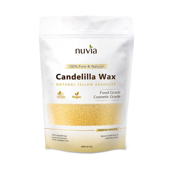 Candelilla Wax 100% Pure & Natural, Vegan - Vegetable Wax; Food & Cosmetic Grade, Granule Form; 4 oz by Nuvia Organics