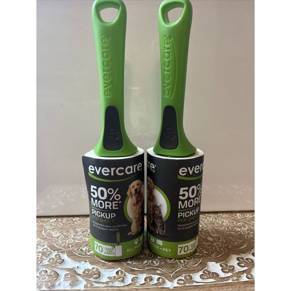 2-Pack EverCare Lint Roller All Purpose Lint & Pet Hair dog cat 70 Sheets Each