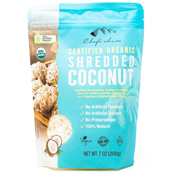 Chef's Choice Organic Coconut Long 7.1 oz (200 g) Dried Coconut Desiccated Coconut (200 g 1 Bag)