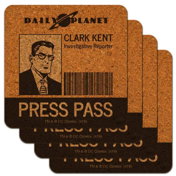 Superman Clark Kent Press Pass Low Profile Novelty Cork Coaster Set