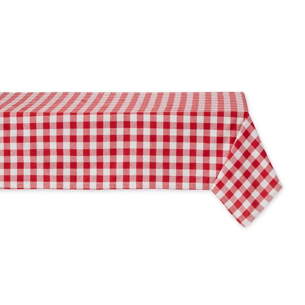 DII Checkered Tabletop Collection 100% Cotton, Machine Washable, Tablecloth, 60x120, Red