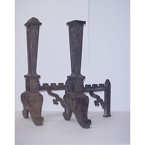 Antique Andirons Fire Dogs Arts & Crafts Cast Iron