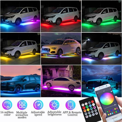 YUGUANG 4Pcs Underglow Kit for Car, APP & Remote Control Multicolor Car Underglow Light Kit Music Sync RGB Underbody Strips Light Waterproof for Car Trucks SUVs