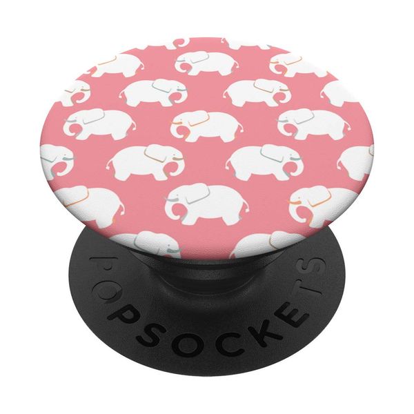 White Elephant Pattern Pink PopSockets Grip and Stand for Phones and Tablets
