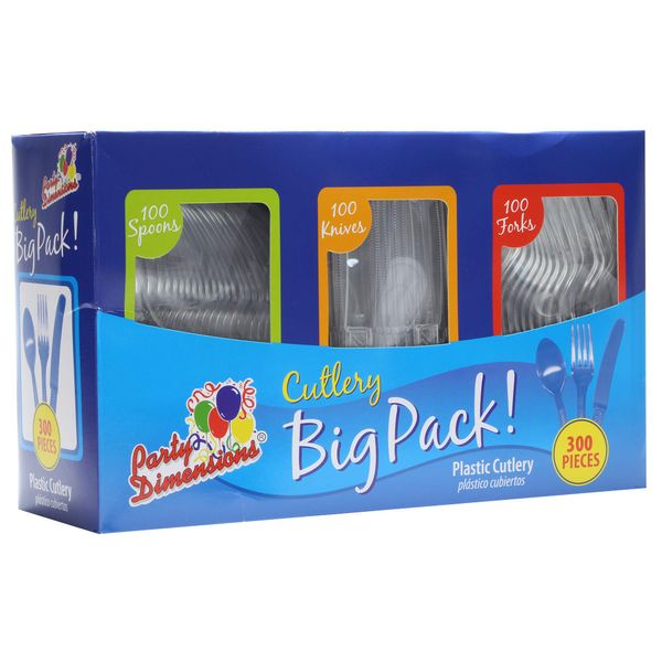 Party Dimensions Plastic 300 Count Cutlery Combo Box, Clear, Combo Box, Clear 300 Count