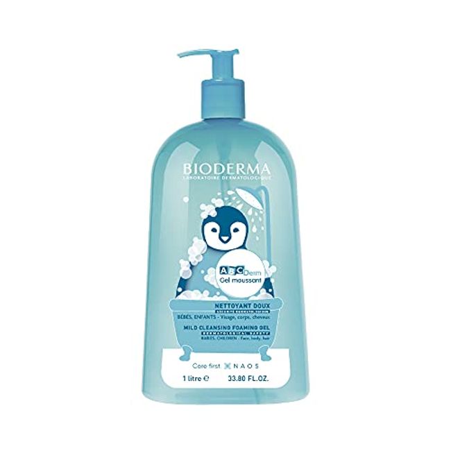 Bioderma ABCDerm Foaming Gel- for the Delicate Skin of Babies and Children, Blue, 33.8 Fl Oz