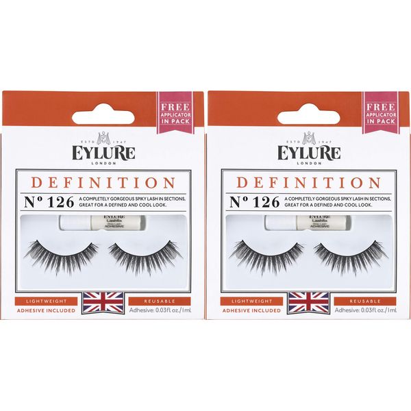 Eylure Dramatic False Lash, Style No. 126, Reusable, Adhesive Included, 2 Pairs