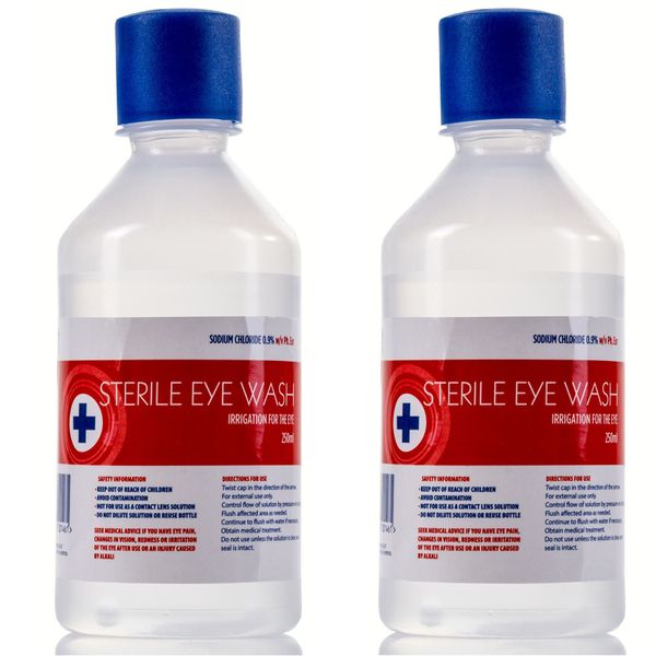 2X Sterile Saline 250ml Eye Wash Solution Bottles - First Aid Wound/Injury Washing