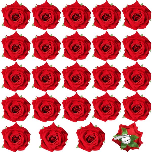 24 Pack St Patricks Day Hair Clip Rose Flower Hairpin Floral Brooch for Party Supplies Wedding Pack for Women Girls Rose Hair Accessories Boho Flower Pins(Red)