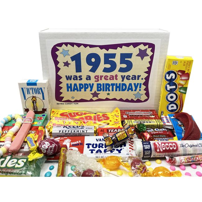 RETRO CANDY YUM 1955 ~ 68th Birthday Gift Box of Nostalgic Candy Mix from Childhood for 68 Year Old Man or Woman Born 1955 Jr