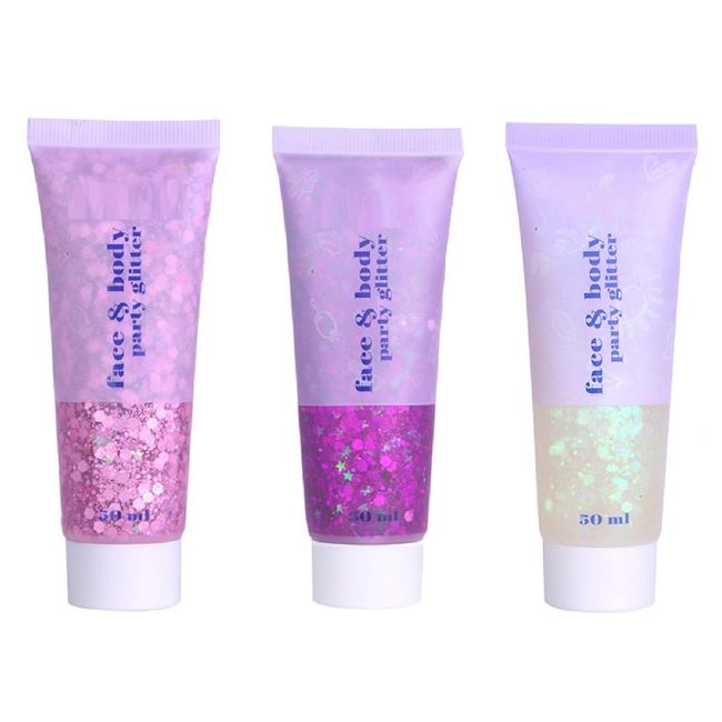 3 Color Face and Body Glitter Gel, Neon Outfit Glow Party for Long Lasting Sparkling Body Face Nail Hair Glitter Makeup. (03#Pink+04#Fuchsia+06#White)