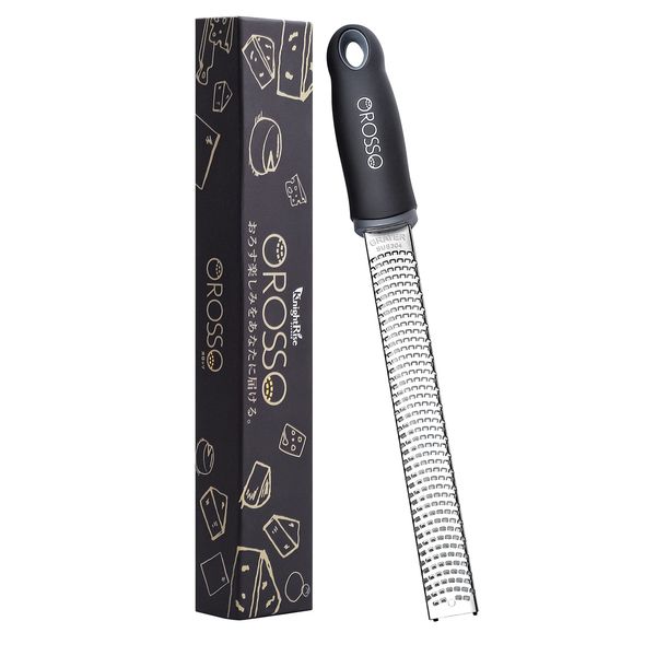 (Supervised by Professional Chefs) OROSSO Grater, Grater, Cheese Grinder, Parmesan Cheese, Ginger, Garlic, Zester Grater (Black)