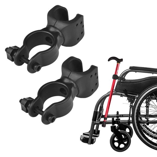 Walking Stick Holder for Mobility Scooter,2 Pack Walking Stick Holder,Stick Safe Walking Stick Holder with 360 Degree Rotatable Clip,Walking Stick Holder for Wheelchair for Elderly Walker Wheelchairs