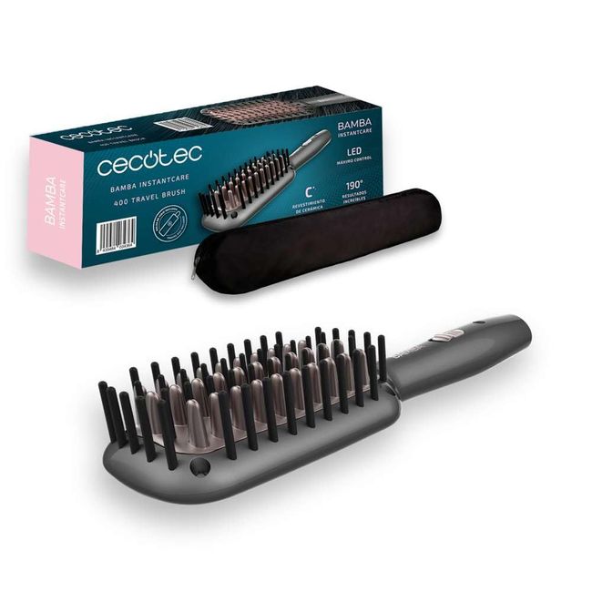 Cecotec Reise-Glätteisen Bamba InstantCare 400 Travel Brush, Keramikbeschichtung, Maximale Temperatur 190°C, Glättet ohne Volumenverlust, 360°-Kabel, LED-Anzeigen.