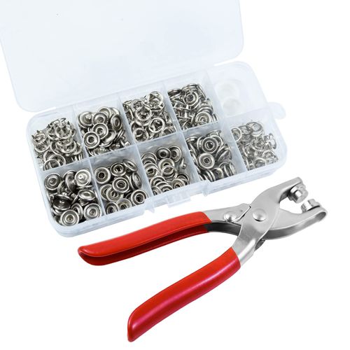 100 Sets Metal Snaps Buttons with Fastener Pliers Press Tool Kit Press Studs Kit Snap Fasteners Kit Sewing Free Buttons Set Five Claw Buckle Installation Tool Set Poppers for Sewing Clothing DIY Craft