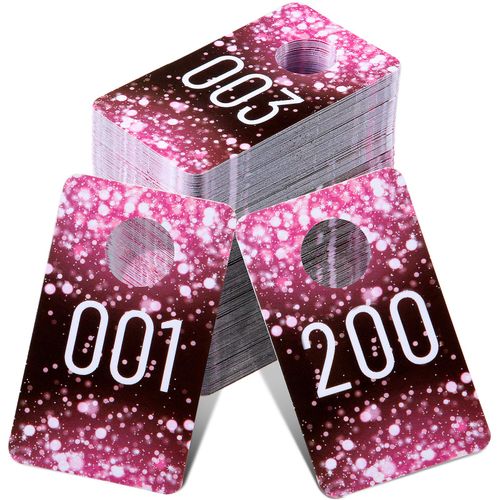 Jetec Live Plastic Number Tags, Consecutive Reusable Normal and Mirrored Image Number Tags for Live Coat Room Hanger Cards (Pink,200 Pieces)