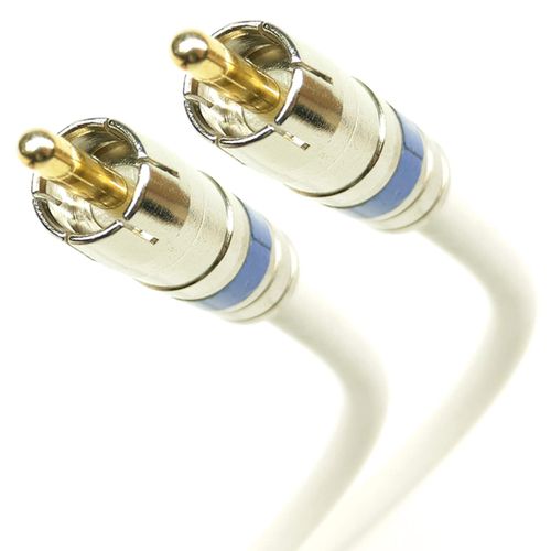 PHAT SATELLITE INTL - 2-Male to 2-Male RCA Dual Audio Cable, Bare Copper 18 AWG Solid Core Conductor, Gold Plated Pin, Brass Fittings, Bi-Shield 60% Braid 100% Foil, Assembled in USA (25 feet, White)