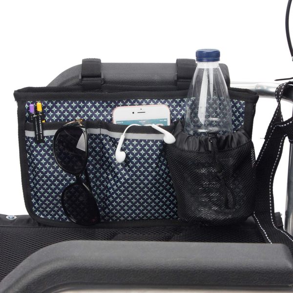 Wheelchair Side Bag with Reflective - Pacmaxi Wheelchair Bags for Armrest - Walkers Bag Wheelchair Armrest Pouch Organizer Bag for Side of Chair (Navy Blue Stars)