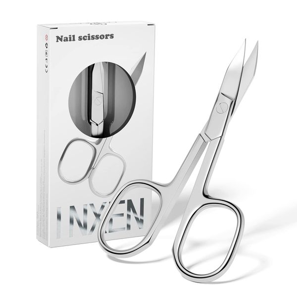 INXEN Profi Nagelschere Hautschere, Nagelhautschere Nagelscheren Fingernagelschere aus Rostfreiem Edelstahl, Nail Scissors mit Breite Gebogener Schneide, Hautzange Nagelschere für Fuß und Fingernägel