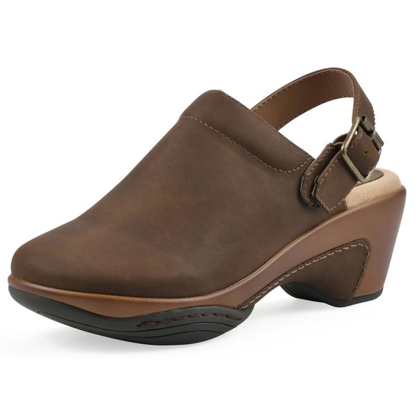 WHITE MOUNTAIN Women's Viewable Heeled Clog, Brown/Pull Up, 9 M