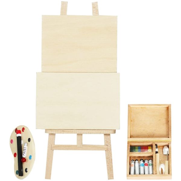 jojofuny Doll House Accessory Painting Tool Set Wooden Easel Dollhouse Furniture Decoration Set Balcony Patio Furnitures Decoration Accessories 1 12 Scale