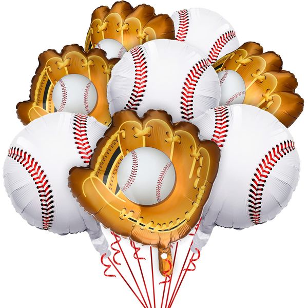 Skylety 8 Pieces Baseball Balloons Baseball Glove Balloons 18 Inch Sports Balloons Baseball Themed Party Supplies Decorations for Baseball Birthdays Party(Baseball/Baseball Glove Balloons)