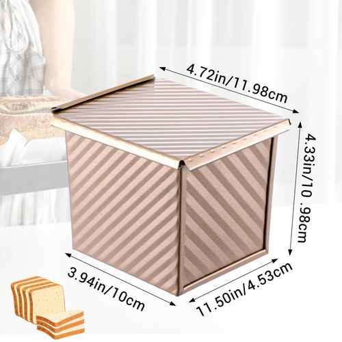 HOFURME 2 Pcs Square Nonstick Square Loaf Pan With Lid, 4.53 x 3.94 x 4.33 inch Mini Toast Box for Home Baking, Mini Cube Toast Box Ideal Baking Set Gift