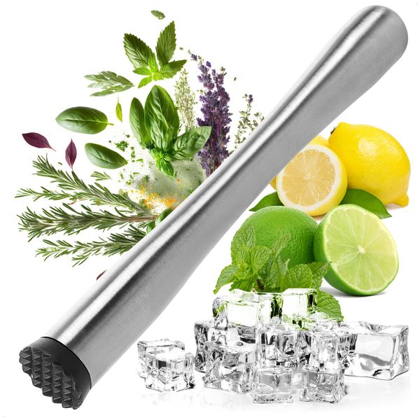 Robin Goods® Cocktail Muddler - Stainless Steel Ice Crusher - Ice Crusher - Plastic Head Cocktail Mortar - Lime Squeezer - Bar & Kitchen Accessories (1 Piece - Pestle)