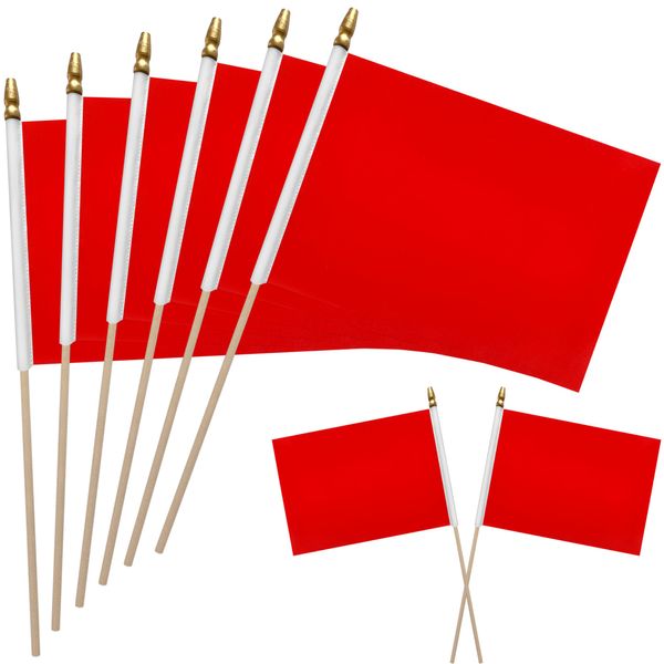 WEITBF 12Pcs 8×12 Inch Solid Red Flags Small Blank Sublimation DIY Flags on Stick Mini Triangle Handheld Solid Color Graffiti Flag