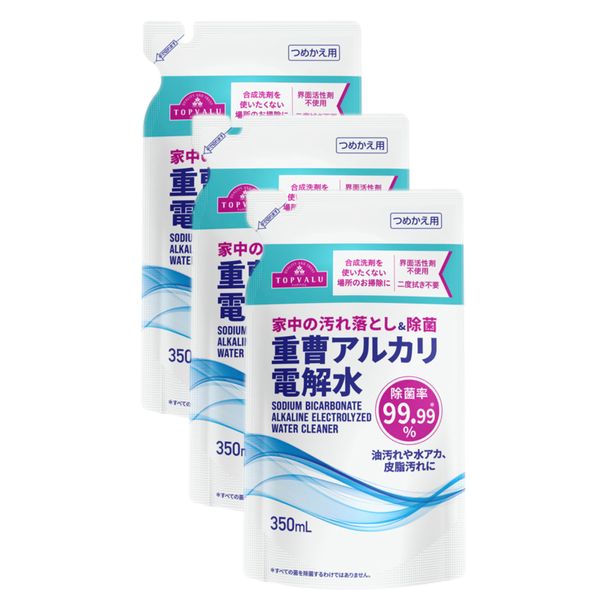 Baking Soda Alkaline Electrolyzed Water Cleaner, Disinfectant, Refill, Cooktop, Kitchen, Wall, Refrigerator, Microwave Oven, Sink Area, Etc., Made in Japan, Top Value, 11.8 fl oz (350 ml) (3 Bags)