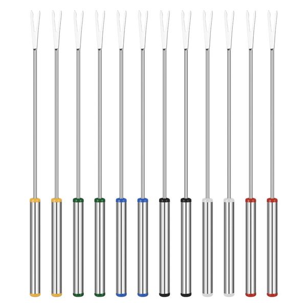 OUNONA Grilling Skewers, Stainless Steel, Metal Barbecue Skewers, Reusable, Camping, Outdoors, Commercial Use, Home Use, BBQ Skewers, Fondue Fork, Total Length: 9.4 inches (24 cm), Pack of 12