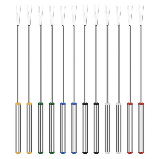 OUNONA Grilling Skewers, Stainless Steel, Metal Barbecue Skewers, Reusable, Camping, Outdoors, Commercial Use, Home Use, BBQ Skewers, Fondue Fork, Total Length: 9.4 inches (24 cm), Pack of 12