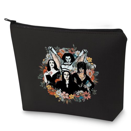 WZMPA Goth Queens With Flowers Cosmetic Bag Lily & Morticia & Vampira Fans Gifts Ghoul Gang Makeup Zipper Pouch Bag(Goth Queens With Flowers)