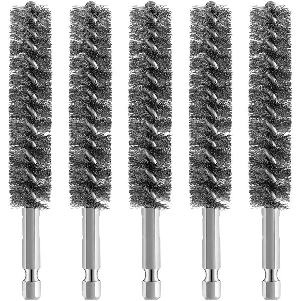 Bore Brush Bristles Wire Brush for Power Drill Cleaning Wire Brush with Hex Shank Handle for Power Drill Cleaning Wire Brush (Stainless Steel,5 Pieces)