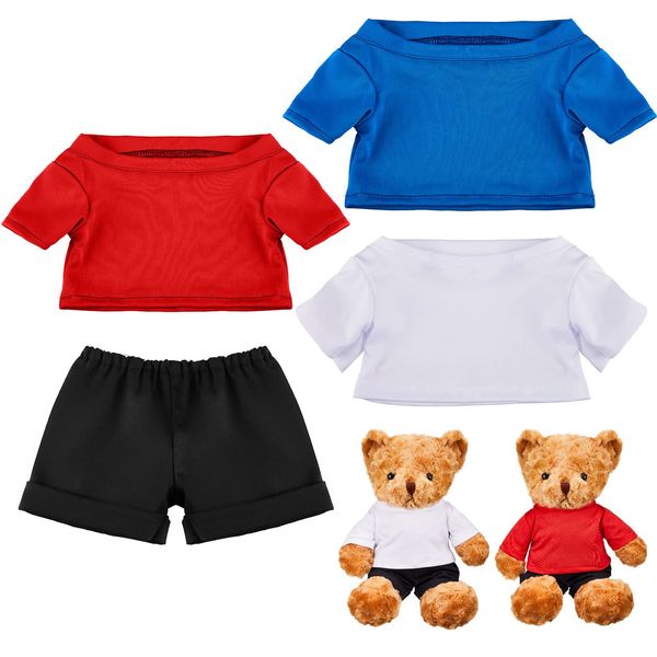 Zhanmai 3 Pack Basic Tee Shirt Bear Clothes Crew Neck Bear Shirt Classic Plush Bear T Shirt with Blue Jean Shorts, Stuffed Animal Clothing Accessories