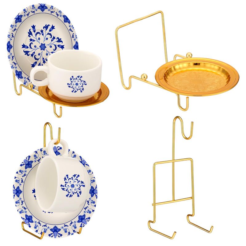 Teenyyou 4 Pcs Tea Cup Display Stand Gold Metal Saucer Racks Tea Cup ...