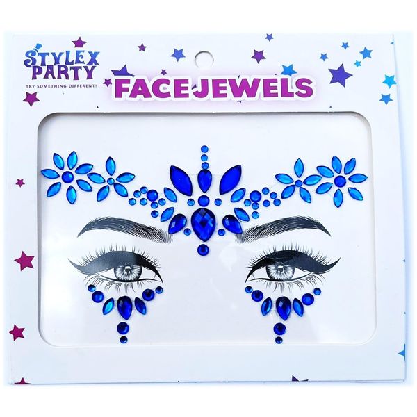 Adhesive Face Gems Jewels Pick & Choose Festival Rave Party Accesories Make Up Special Effects Glow In The Dark Stick On Body Gems (Blue Flower)