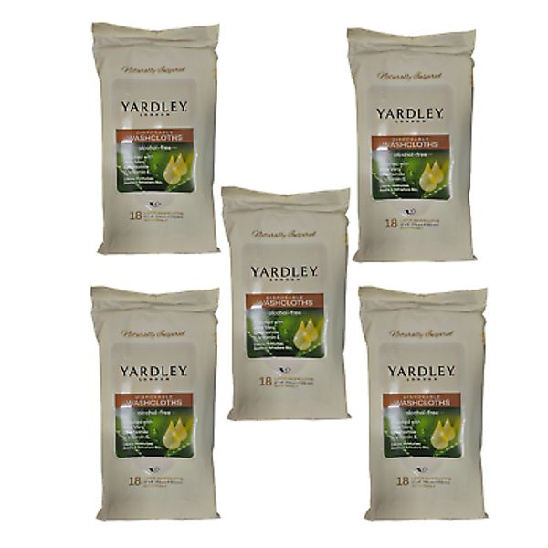 5 pks 12X8 Yardley London body wipes 18ct. disposable washcloths 90 wipes total