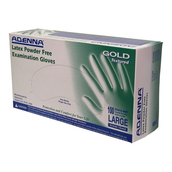 Adenna GLD266 Gold 6 mil Latex Powder Free Exam Gloves (White, Large) Box of 100