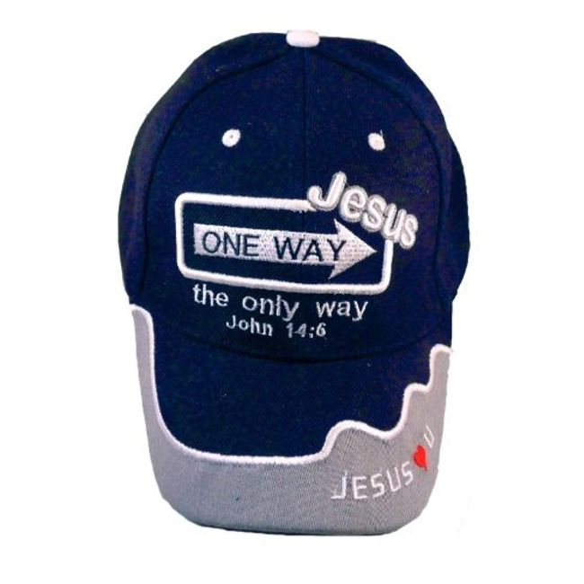 One Way John 14:16 Christian Baseball Cap, Blue Hat with I Love Jesus John 3:16 - The Only Way