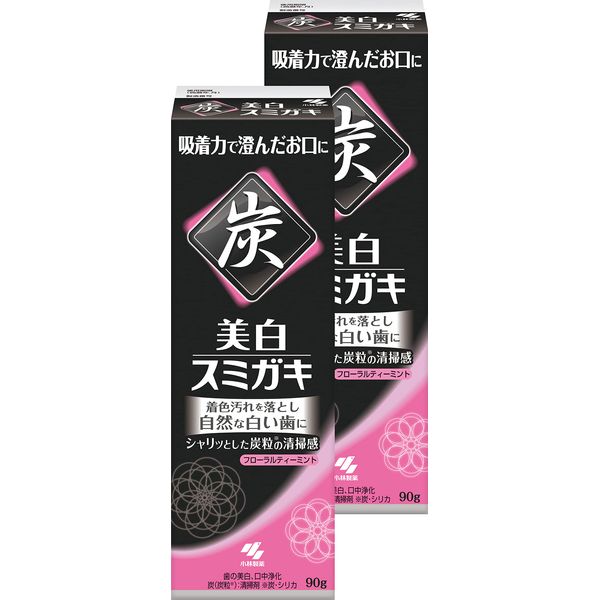 Whitening Toothpaste with Charcoal Grain (Charcoal and Silica), Teeth Whitening Toothpaste, Floral Tea Mint Scent, 3.2 oz (90 g) x 2 Packs