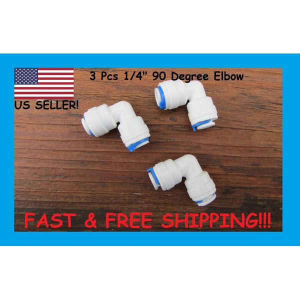 3 Pcs 1/4" 90 Degree Elbow for Reverse Osmosis (RO) Water Purification Systems