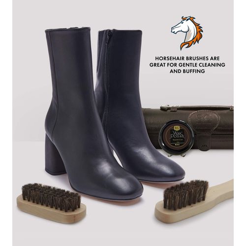 Stone & Clark 12PC Shoe Polish & Care Kit, Leather Shoe Shine Kit with Brown Wax, Shoe Brushes for Polishing, Compact Shoe Cleaning Kit with Horse Hair Brushes & PU