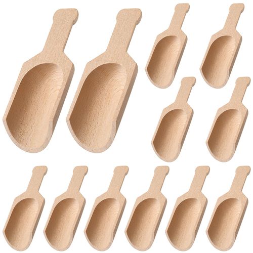12 Pcs Mini Wooden Scoops for Canisters Mini Wood Coffee Spoon Small Bath Salt Washing Powder Scoops for Spices Tea Beans Sugar Scrubs Bath Salts Cooking 1.2 x 3.2 Inches