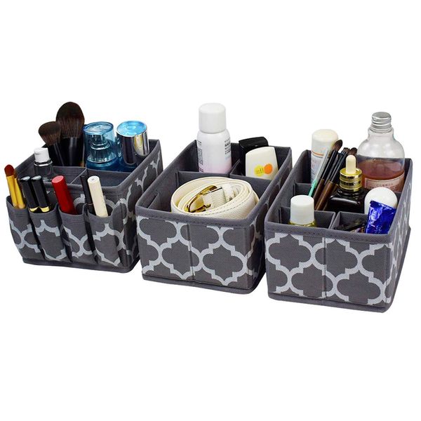 Small Storage Basket Bathroom Bins Organizer for Organizing,Caddy,Makeup,Face Care,Clothes,Set of 3 (Grey)