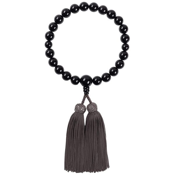 Kiho Koubou Men's Prayer Beads Kyoto Prayer Beads Black Onyx 0.5 inch (12 mm) Ball, Can be Used in All Sect Types, One-Handed, Black, Black, Pure Silk Board, Gift Box Included, Certificate Included, Stone Silk