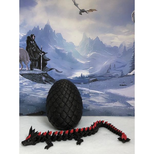 Crystal Dragon, 3D Printed Articulated Black and Red Crystal Dragon with Dragon Egg, Fidget ADHD Autism Toy, Executive Desk Toy D022