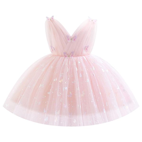 IMEKIS Toddler Flower Girl Dress: Infant Butterfly Dress 1st 2nd Birthday Outfit Cake Smash Kids Princess Formal Easter Dress Baby Tutu Tulle Tea Party Graduation Fall Wedding Guest Pink 2-3T