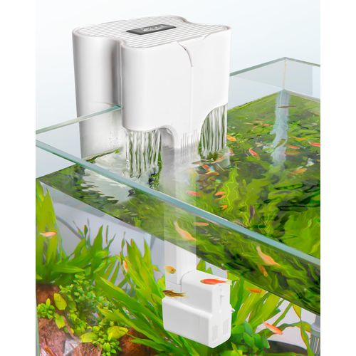 AQQA Aquarium Filter, Doppelter Wasserfall Leise Hang on Filter, 200L/h Einstellbarer Außenfilter Aquarium mit 3-stufiger Filtration, für Aquarienhöhen unter 30cm, 4W